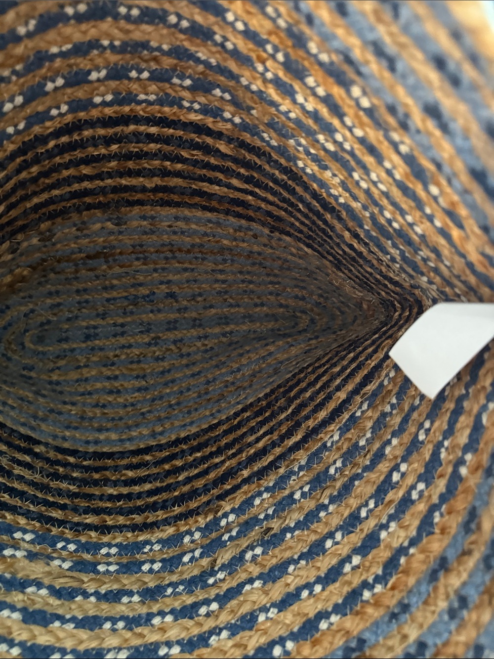 Handwoven Blue and Tan Straw Tote with Pom Tassel - Picture 5 of 5